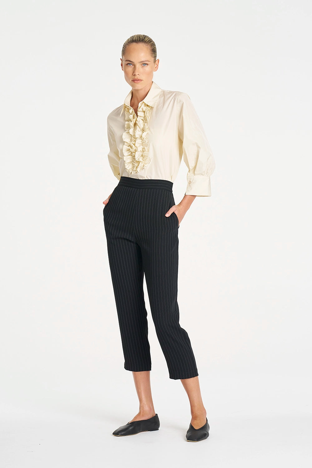 Mela Purdie Tapered Flat Pant in Black/Vanilla F734 1831 - Pre-Order July Delivery