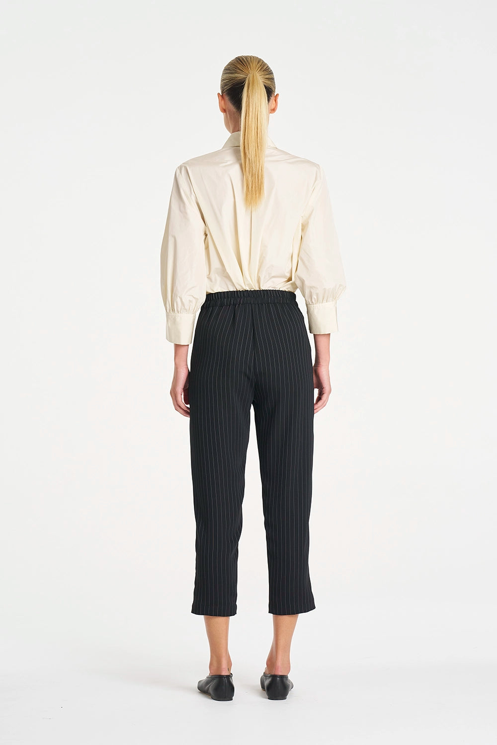 Mela Purdie Tapered Flat Pant in Black/Vanilla F734 1831 - Pre-Order July Delivery