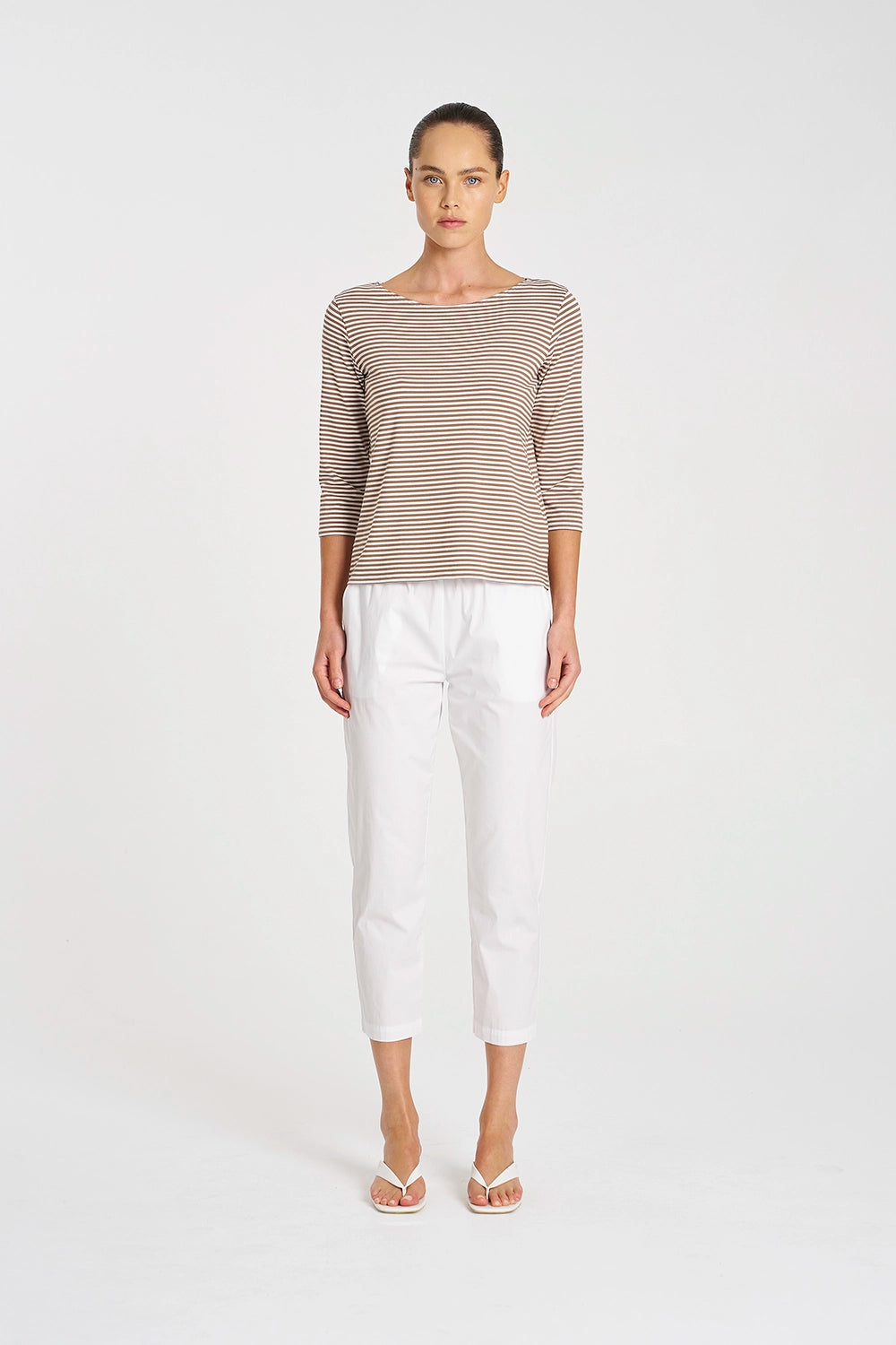 Mela Purdie Relaxed Boat Neck in Saddle/White F538 2630