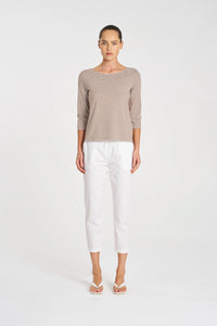 Mela Purdie Relaxed Boat Neck in Saddle/White F538 2630