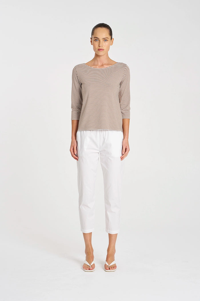Mela Purdie Relaxed Boat Neck in Saddle/White F538 2630