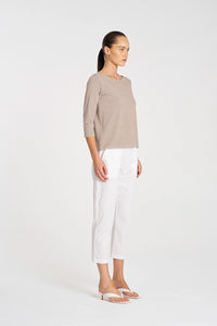 Mela Purdie Relaxed Boat Neck in Saddle/White F538 2630