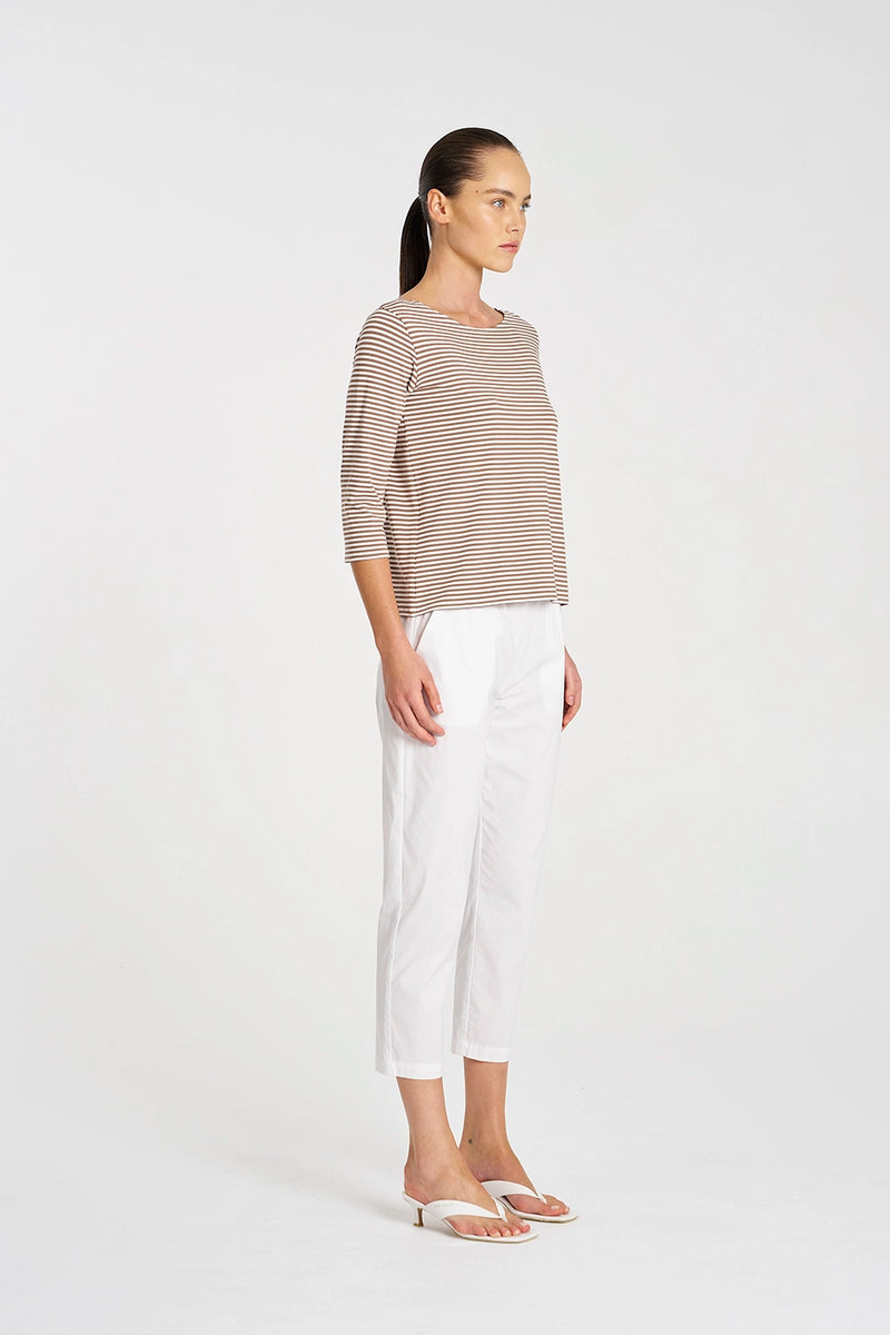 Mela Purdie Relaxed Boat Neck in Saddle/White F538 2630