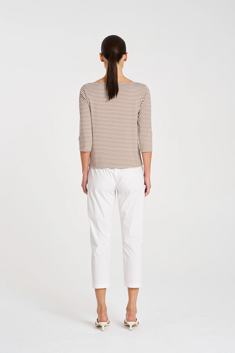 Mela Purdie Relaxed Boat Neck in Saddle/White F538 2630