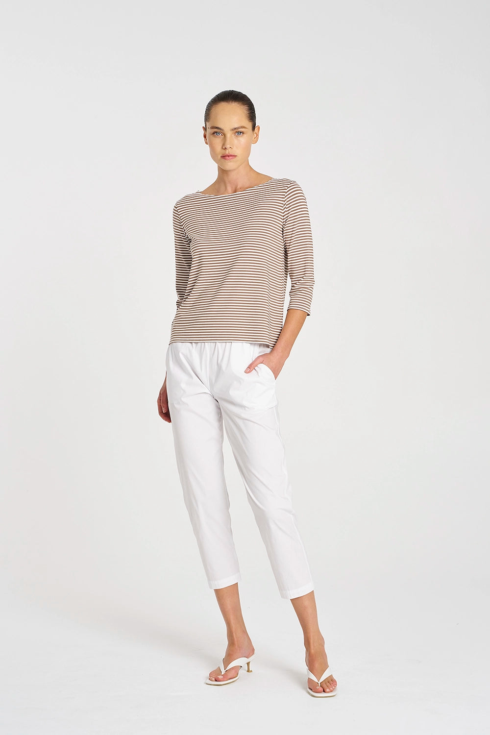 Mela Purdie Relaxed Boat Neck in Saddle/White F538 2630