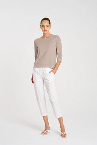 Mela Purdie Relaxed Boat Neck in Saddle/White F538 2630