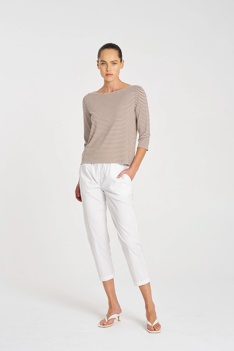 Mela Purdie Relaxed Boat Neck in Saddle/White F538 2630