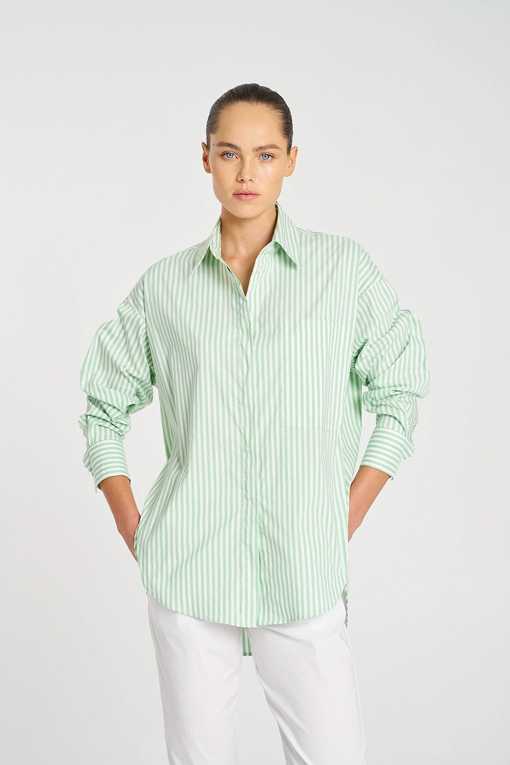 Mela Purdie Relaxed Pocket Shirt in Palm/White F731 8101 - Pre-Order September Delivery