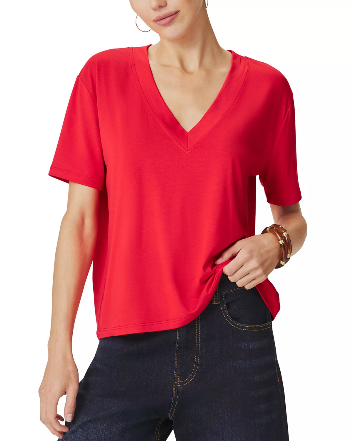 Splendid Kacey Bamboo V Neck SS Tee in Scarlet RM4K422