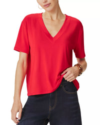Splendid Kacey Bamboo V Neck SS Tee in Scarlet RM4K422