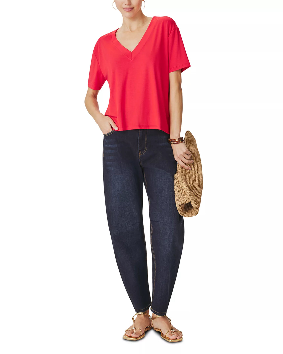 Splendid Kacey Bamboo V Neck SS Tee in Scarlet RM4K422