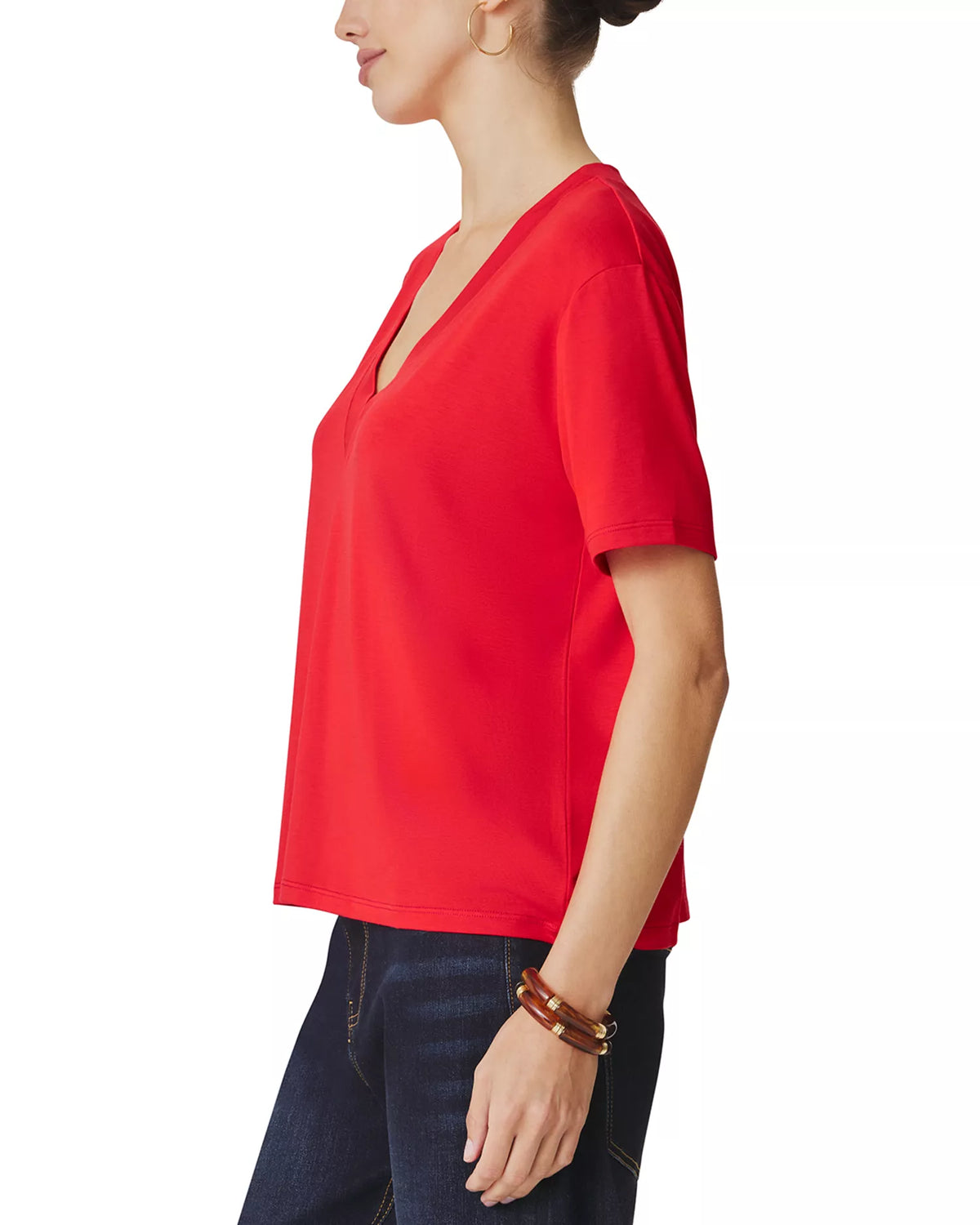 Splendid Kacey Bamboo V Neck SS Tee in Scarlet RM4K422