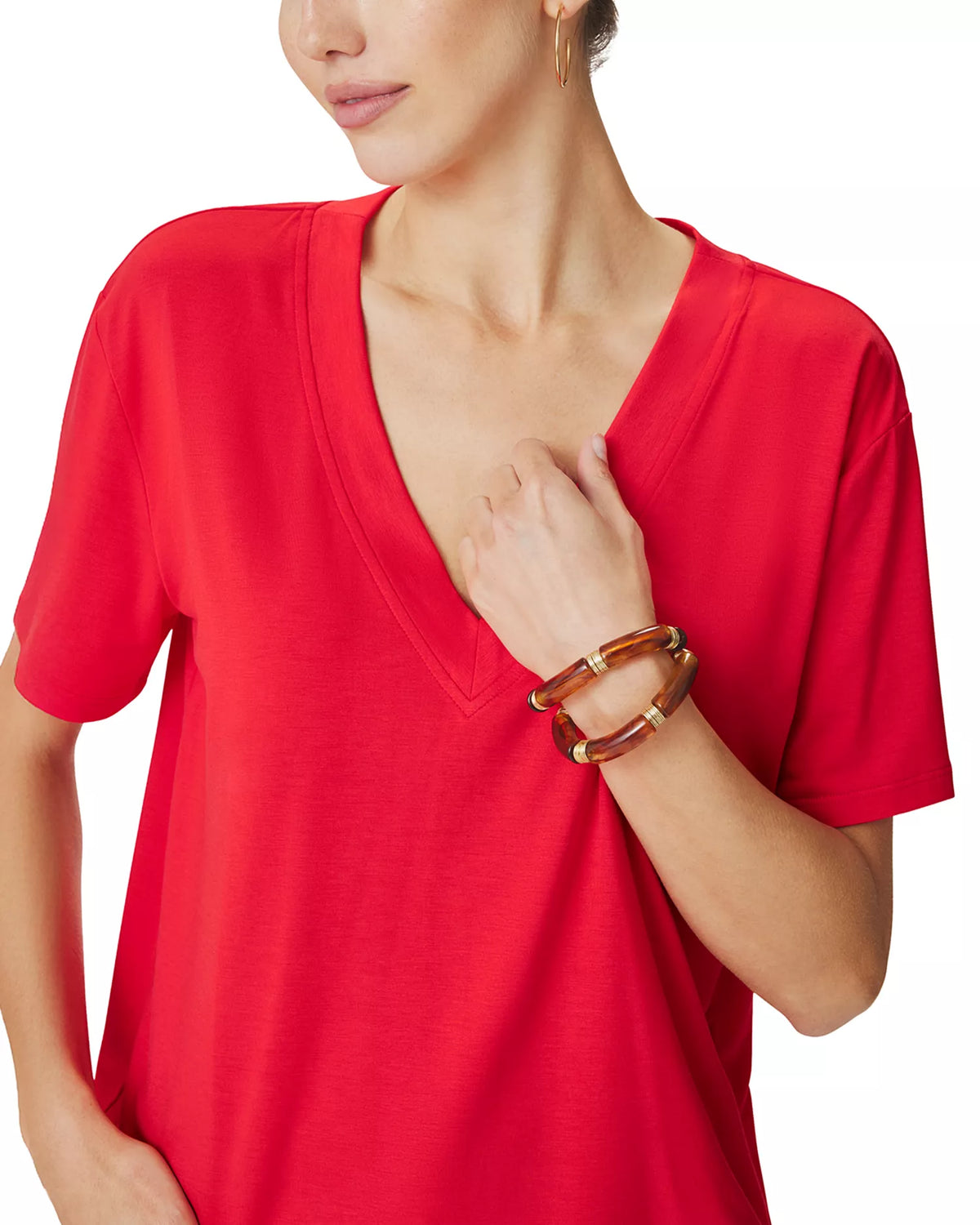 Splendid Kacey Bamboo V Neck SS Tee in Scarlet RM4K422