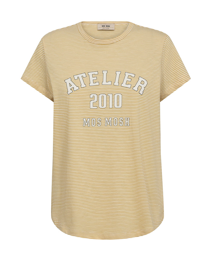 Mos Mosh Camp O-SS Stripe Tee in Rattan 178960