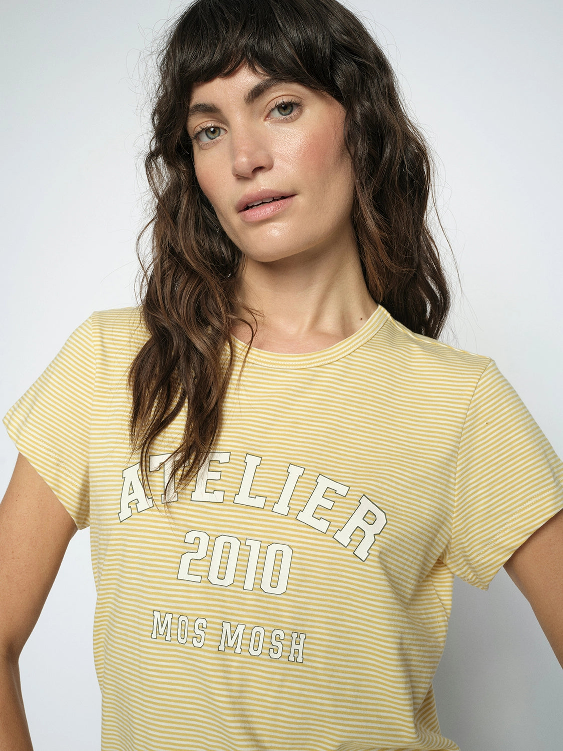 Mos Mosh Camp O-SS Stripe Tee in Rattan 178960
