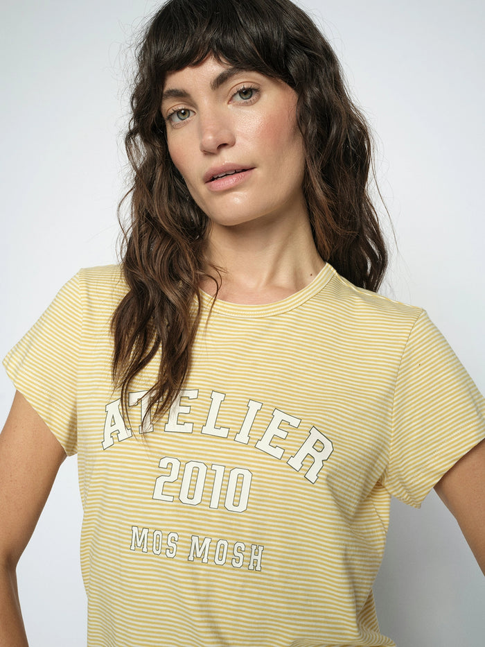 Mos Mosh Camp O-SS Stripe Tee in Rattan 178960