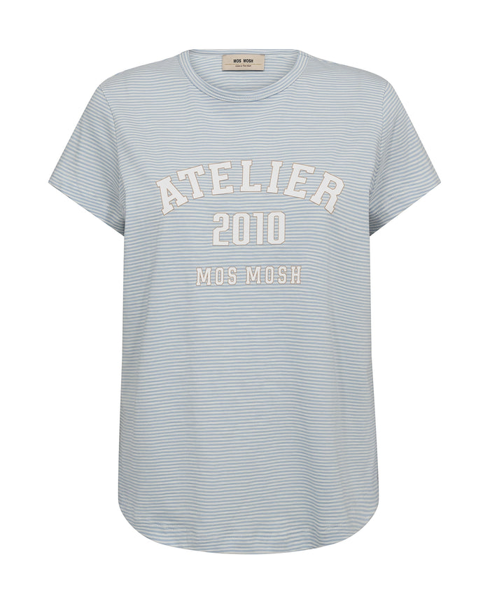 Mos Mosh Camp O-SS Stripe Tee in Skyway 178960