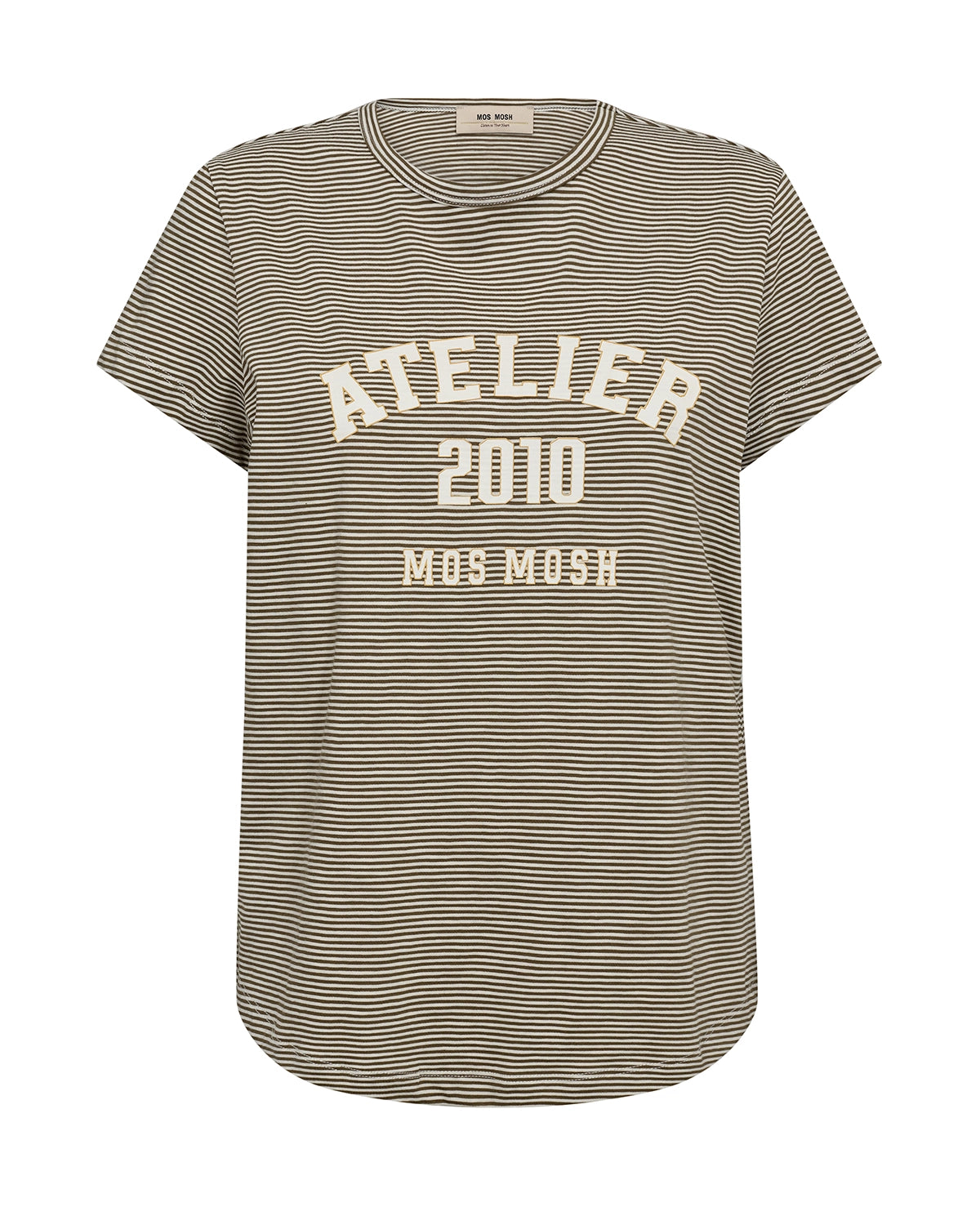 Mos Mosh Camp O-SS Stripe Tee in Burnt Olive 178960