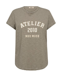 Mos Mosh Camp O-SS Stripe Tee in Burnt Olive 178960
