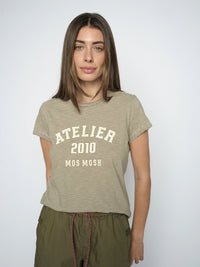 Mos Mosh Camp O-SS Stripe Tee in Burnt Olive 178960