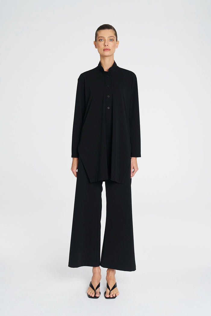 Mela Purdie Maxi Henley In Black F007 8945 - Pre-Order March Delivery