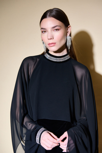 Josepg Ribkoff Velvet And Chiffon Dress With Cape And Rhinestone Collar Jr234706