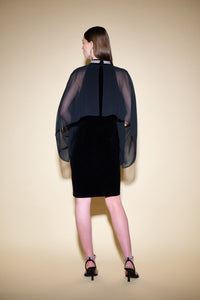 Josepg Ribkoff Velvet And Chiffon Dress With Cape And Rhinestone Collar Jr234706