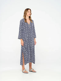 One Season Dress Pondicherry-Embroidery-Cotton-Navy/White S237038