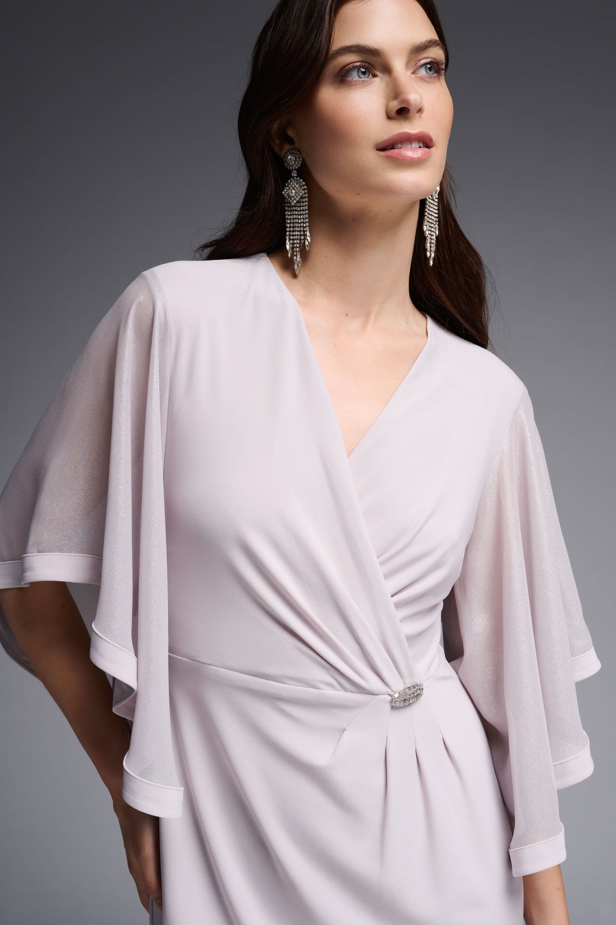 Joseph Ribkoff Silky Knit And Foiled Chiffon Wrap Dress Jr231747