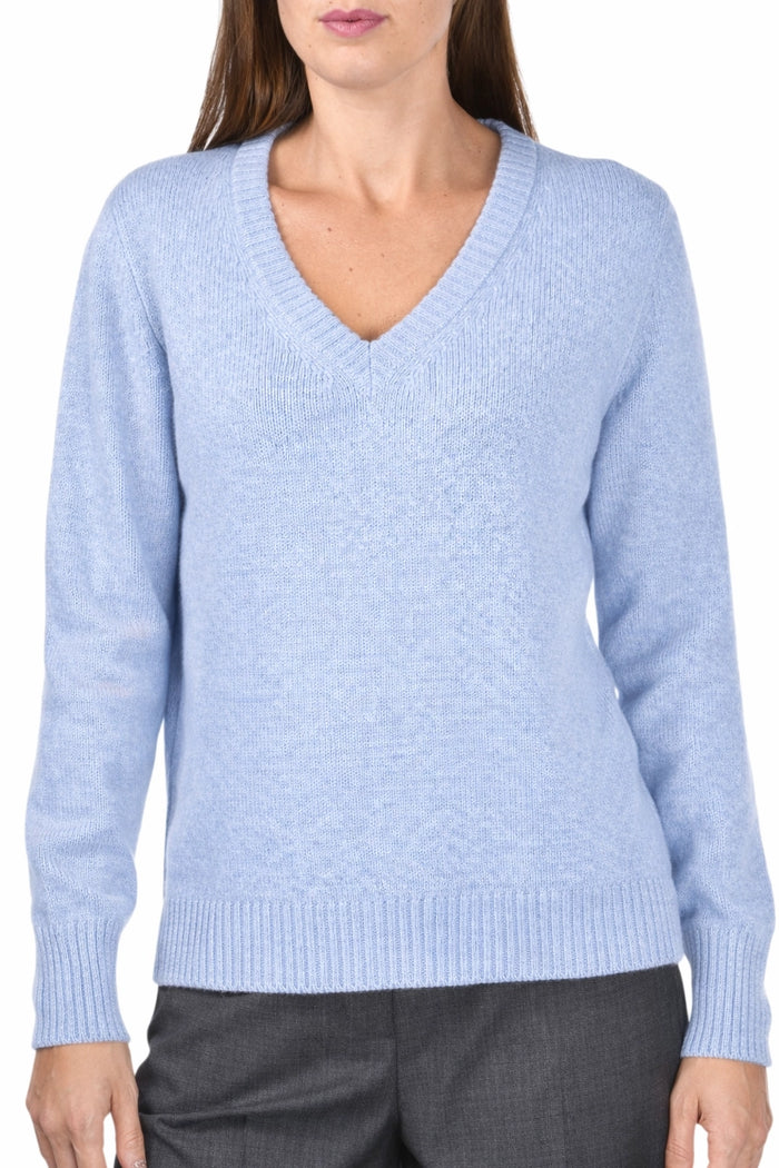 Gran Sasso Pure Cashmere V-Neck Knit in Pale Blue 23202-23800