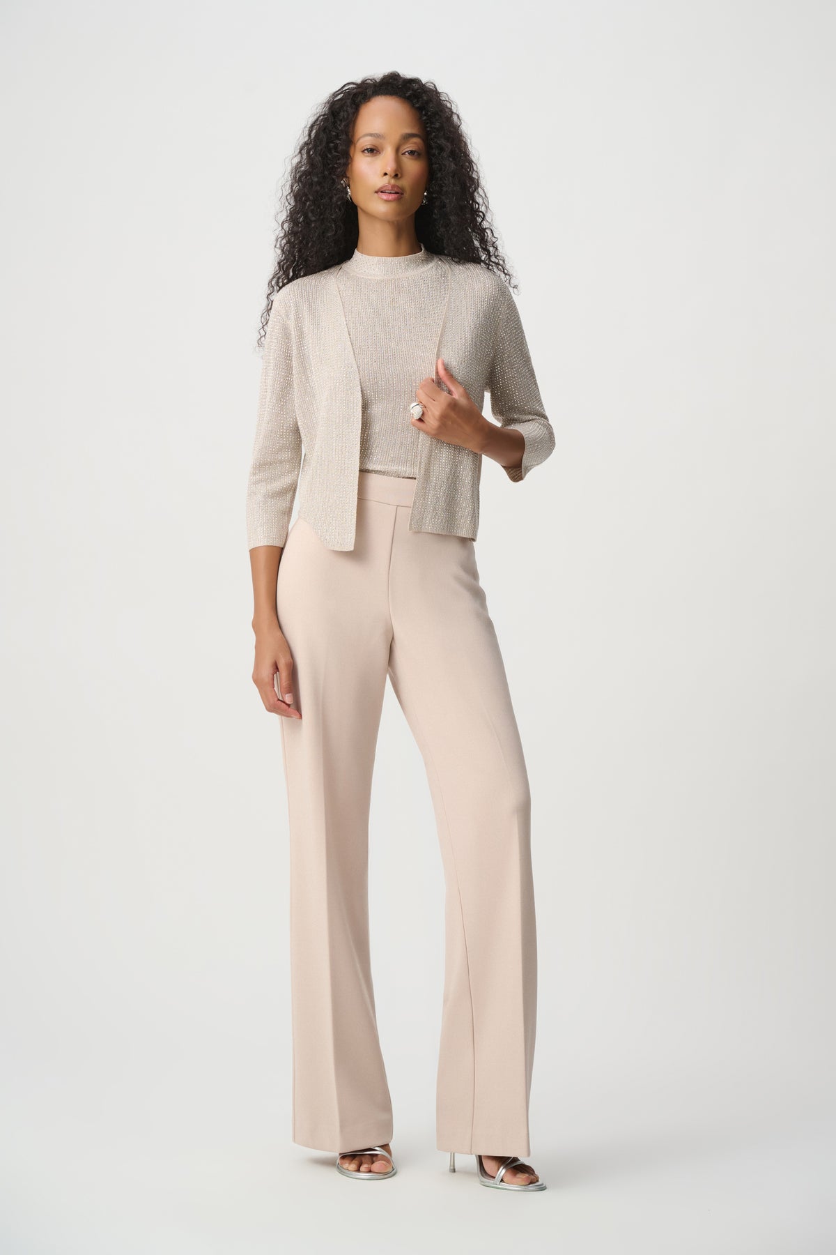 Joseph Ribkoff Scuba Crepe Wide-Leg Pull-On Pants in Sand Jr233787S27