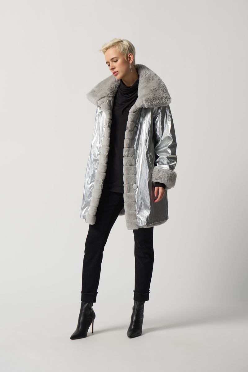 Grey faux fur hot sale padded coat