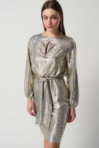 Joseph Ribkoff Foiled Knit Sheath Dress With Puff Sleeves Jr234058