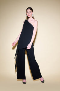 Joseph Ribkoff Silky Knit And Chiffon One Shoulder Jumpsuit With Cape Jr234707
