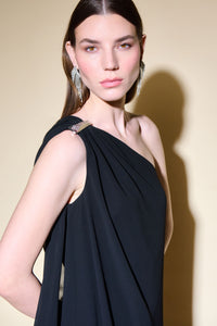 Joseph Ribkoff Silky Knit And Chiffon One Shoulder Jumpsuit With Cape Jr234707