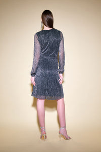 Joseph Ribkoff Pleated Foil Wrap Dress With Waist Sash Jr234709