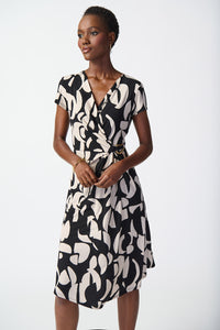 Joseph Ribkoff Abstract Print Silky Knit Wrap Dress Jr241029