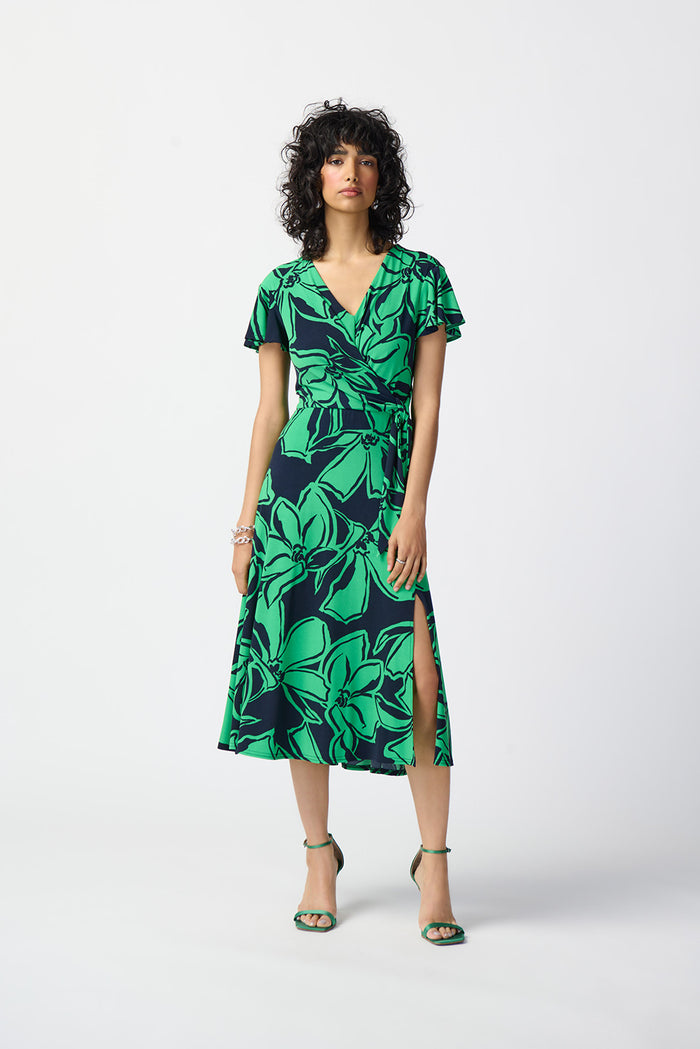 Joseph Ribkoff Floral Print Silky Knit Flowy Wrap Dress Jr241052