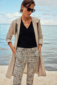 Joseph Ribkoff Memory Woven Hooded Trapeze Coat Jr241068