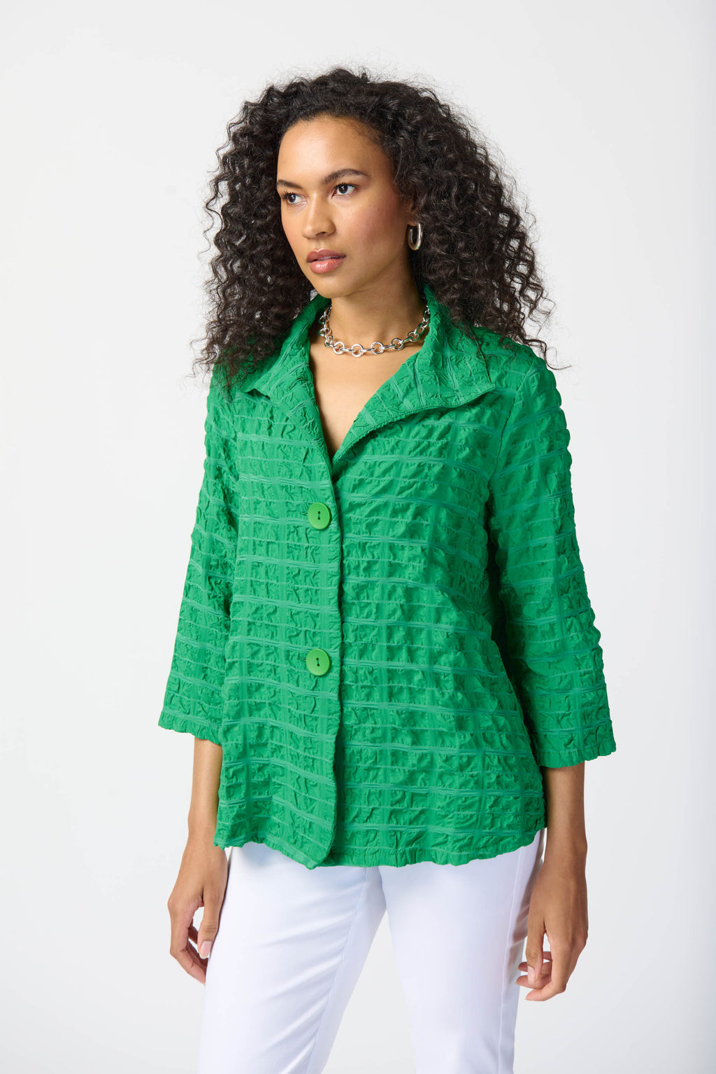 Joseph Ribkoff Textured Woven Jacket with Stand Collar Jr241069