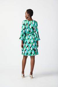 Joseph Ribkoff Geometric Print Satin Belted Dress Jr241162