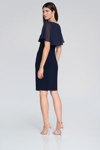 Joseph Ribkoff Silky Knit Sheath dress with Chiffon Cape Jr241708