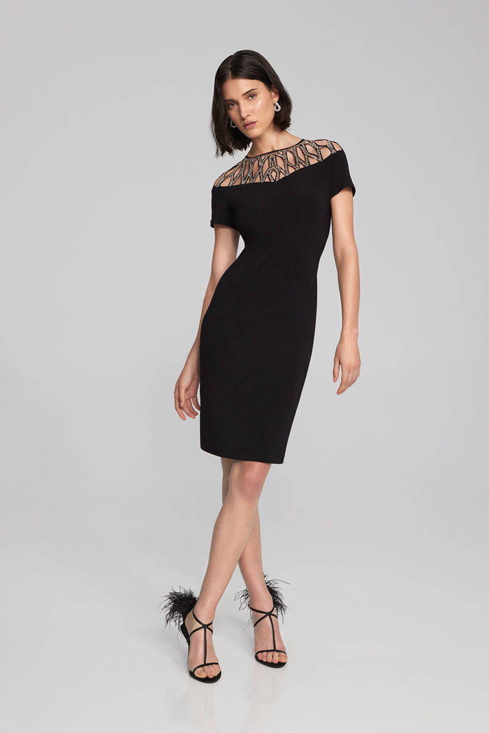Joseph Ribkoff Silky Knit Sheath Dress With Embellished Neckline Jr241716