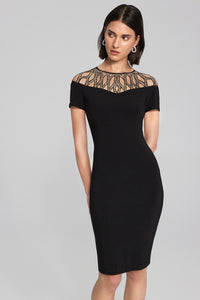 Joseph Ribkoff Silky Knit Sheath Dress With Embellished Neckline Jr241716