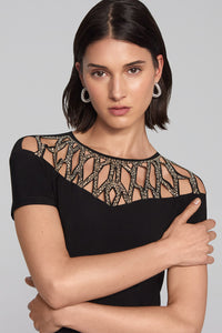 Joseph Ribkoff Silky Knit Sheath Dress With Embellished Neckline Jr241716