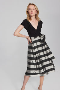 Joseph Ribkoff Striped Organza Fit-and-Flare Dress Jr241748