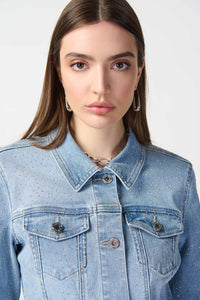 Joseph Ribkoff Fitted Denim Jacket With Allover Rhinestones Jr241914