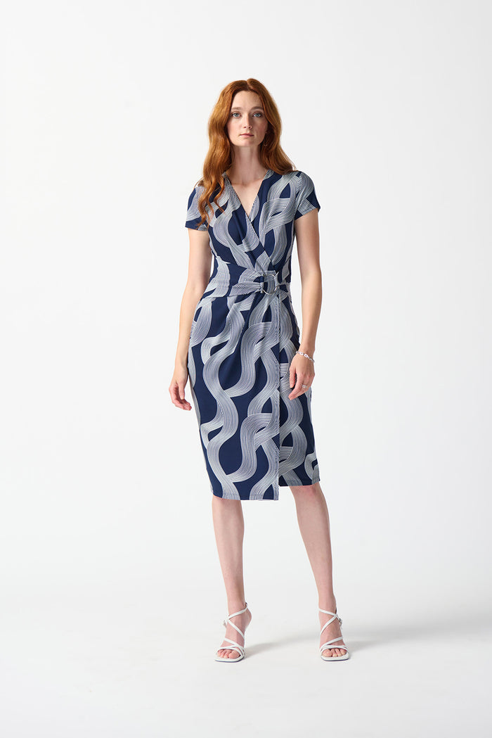 Joseph Ribkoff Silky Knit Abstract Print Wrap Dress Jr242023