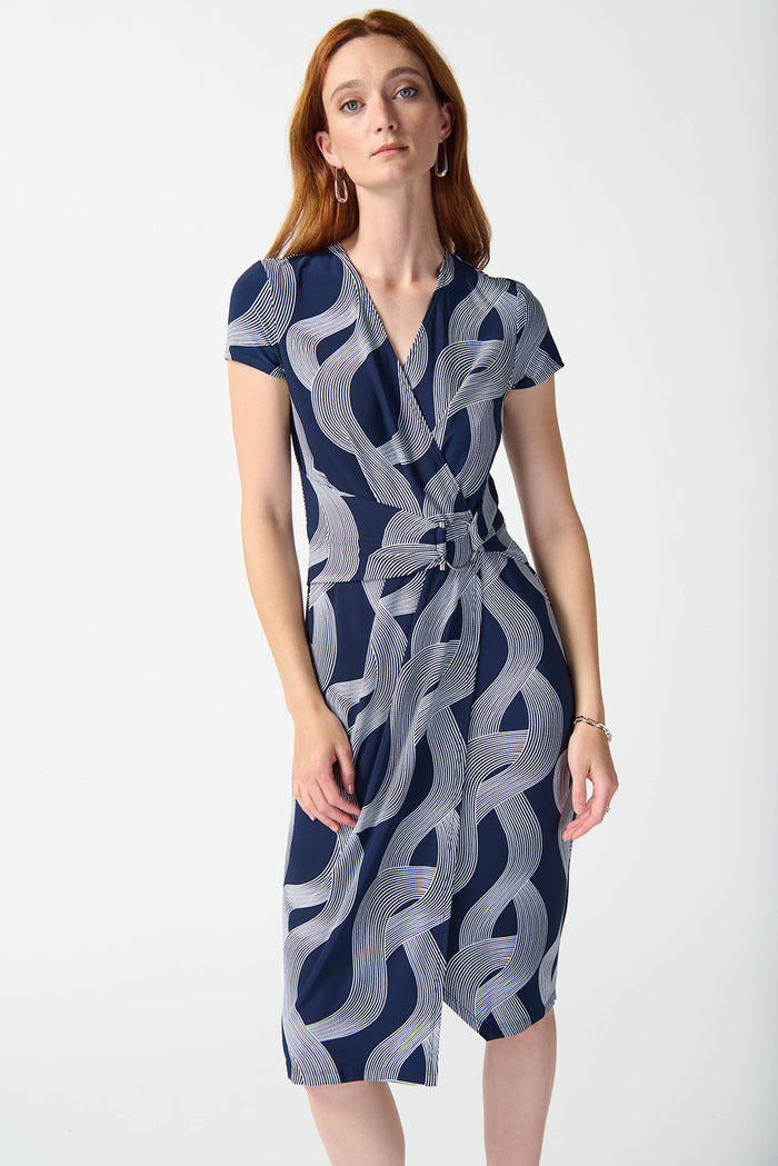 Joseph Ribkoff Silky Knit Abstract Print Wrap Dress Jr242023