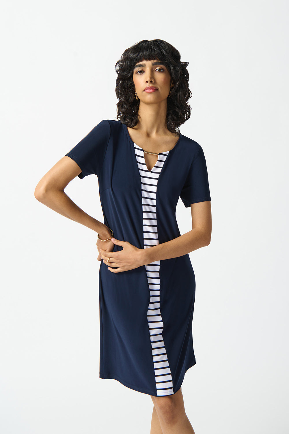 Joseph Ribkoff Silky Knit Stripe Combo Shift Dress Jr242068